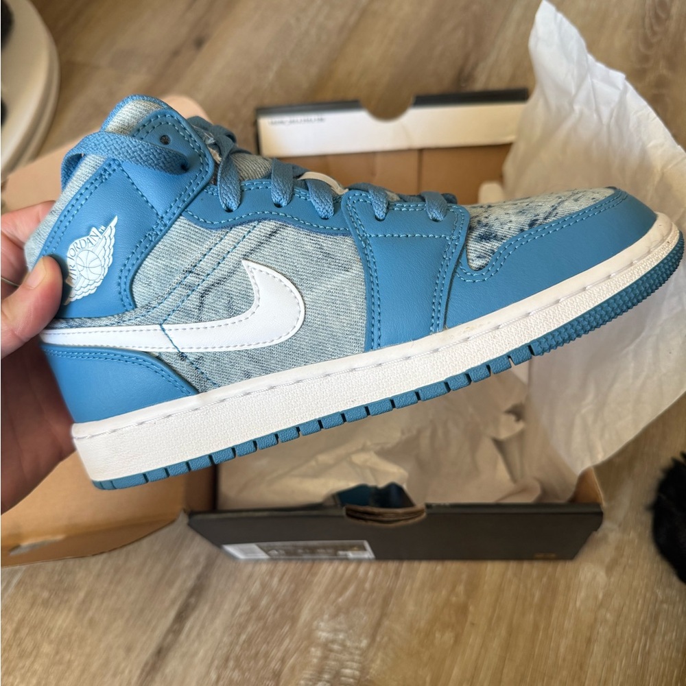 Nike Air Jordan 1 Mid Blue and White Denim Sneaker